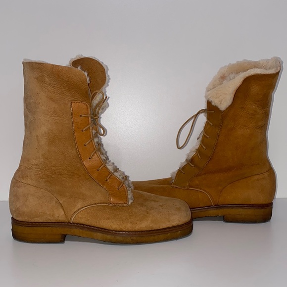 Vintage Anne Klein Collection Lace Up Combat Boots with Shearling Lining - Picture 1 of 17